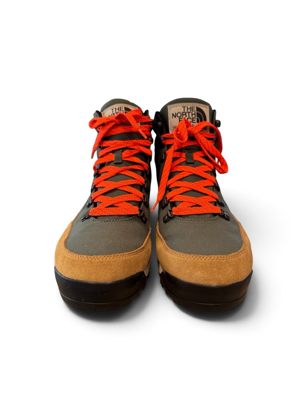 The North Face Men's Olive & Tan Hiking Boots with Orange Laces